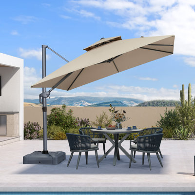 Parasol en porte-à-faux carré en tissu écologique de 10 pi avec base Karnesha