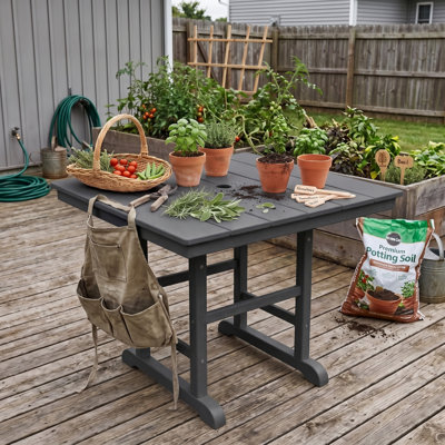 Table de salle à manger pliante carrée en PEHD 1 pièce GREY, L 37,8 po x l 37,8 po x H 29,52 po, table d'extérieur toutes saisons