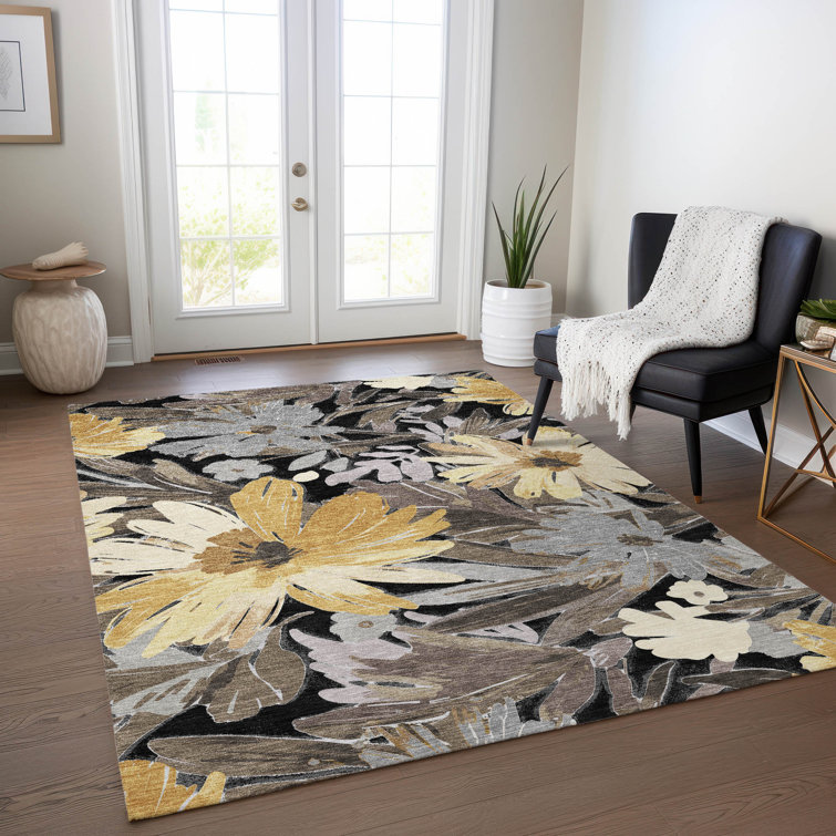Machine Washable Indoor/Outdoor Claudian ACN1481 Black Rug