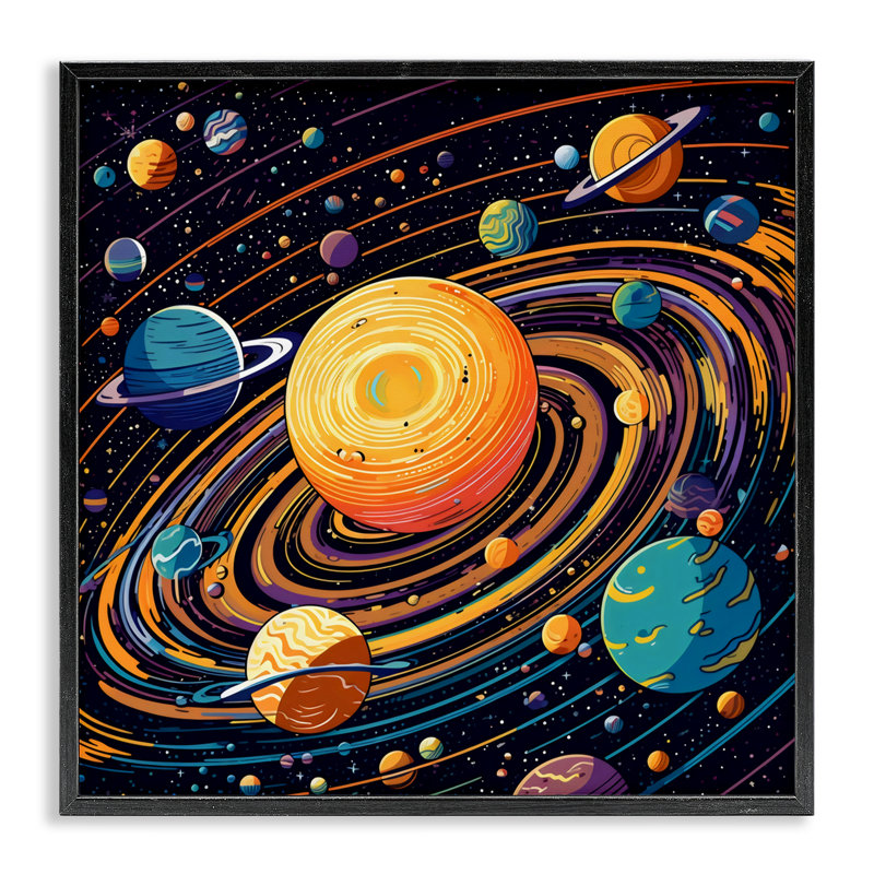 Giclée en spirale, Illustration de planète, design by Creative Studio, H 17 po x l 17 po, Giclée encadrée noir minuit