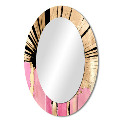 Pink Gerbera Flower On Abstract Fusion I - Traditional Oval Wall Mirror
