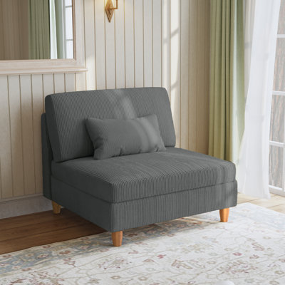 Seemab Upholstered Gray Corduroy Armless Chair with Pillow Back, Single Chair Module Part For Sectional Sofa