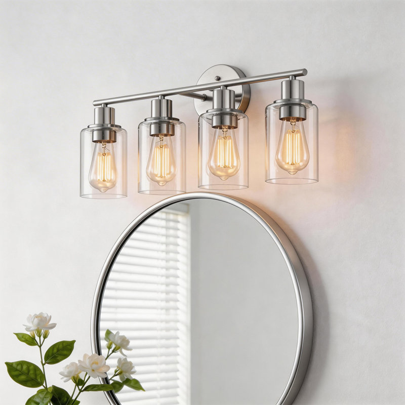 Éclairage pour meuble-lavabo Berume, Laiton vieilli, Nickel brossé, 4 lumières
