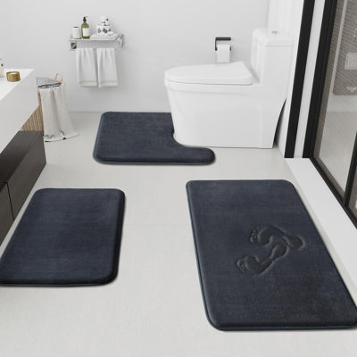 Ensemble de tapis de salle de bain antidérapant et à séchage rapide pour salle de bain, tapis de bain en velours ultra doux pour salle de bain, plancher de toilette et de douche, gris foncé