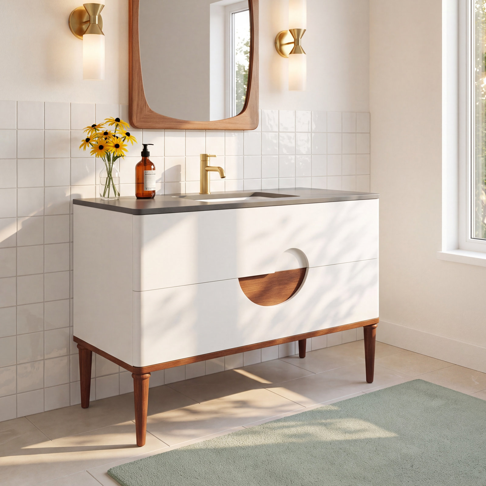 Kimber Cedar and Oak Single Bathroom Vanity, Beige
