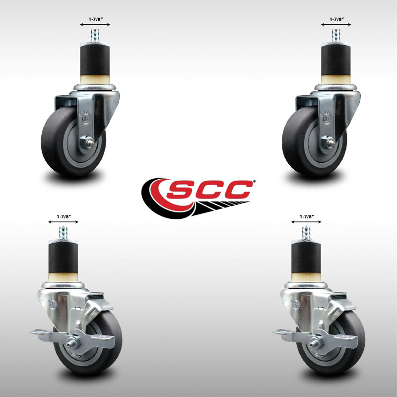 Ensemble de roulettes extensibles en caoutchouc de 3,5 po avec roues pivotantes en acier inoxydable de 3,5 po et 2 freins SCC