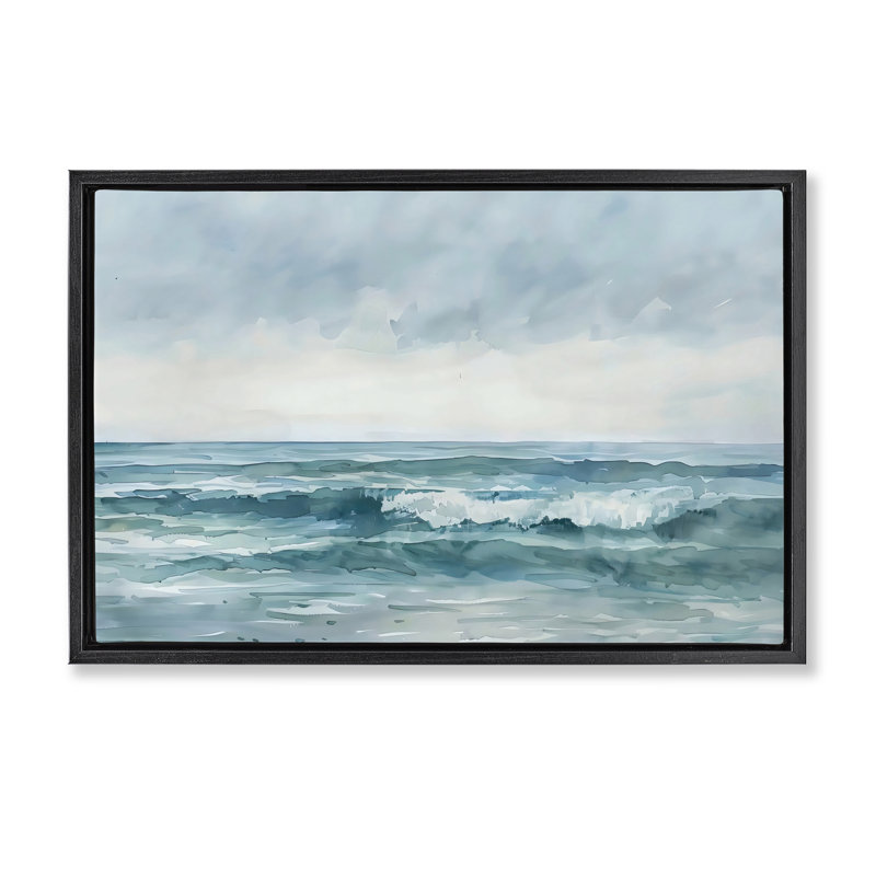 Cadre flottant dramatique Moody Shore, design par LSR Design Studio, H 21 po x l 31 po, Cadre flottant noir de jais