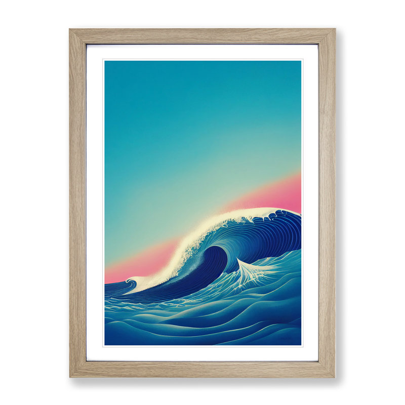 XV1022-3052X Ocean Wave At Sunset No.4 - Single Picture Frame Print, 34cm H x 25cm W, Oak