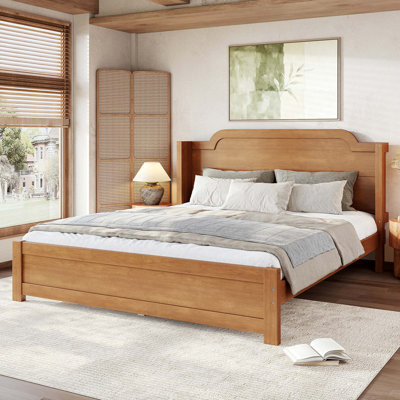 Queen Solid Wood Platform Bed With Headboard & Minimalist Design, Easy Assembly, No Box Spring Needed Traditional Wood Bed Frame