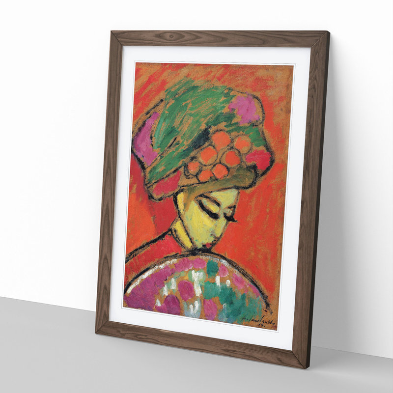 Young Girl with a Flowered Hat by Alexej Von Jawlensky - Picture Frame Painting, 36cm H x 27cm W x 2cm D, Walnut Framed