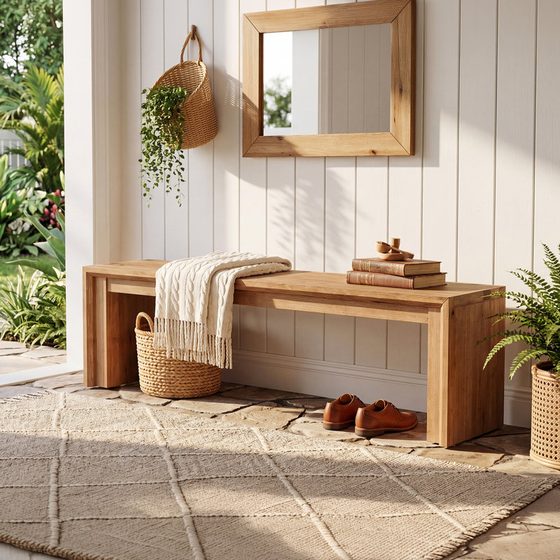 Banc en bois massif de 63 pouces pour entrée, banc de ferme pour 2 à 3 personnes