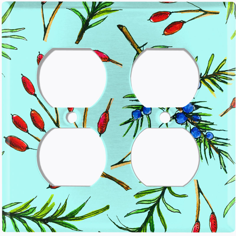 Rosemary Berry Teal Wallpaper Wallpaper Patterned 2 - Gang Duplex Outlet Standard Wall Plate