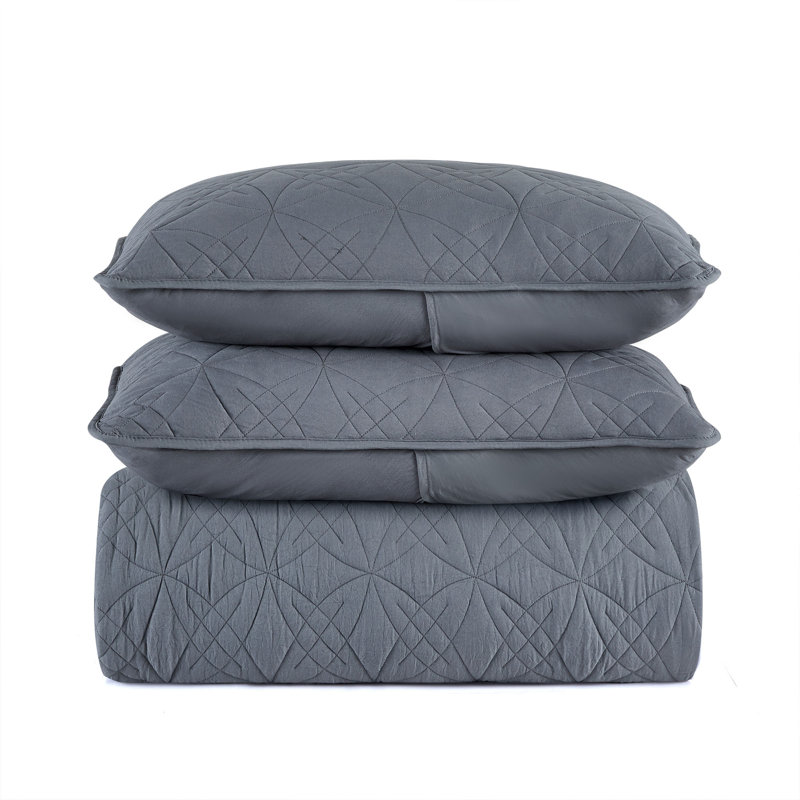 Ensemble de couvre-lit réversible en microfibre, Couvre-lit grand et 2 taies d'oreiller, Gris foncé
