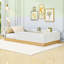 Lit plateforme simple tapissier avec sacs de rangement et lattes