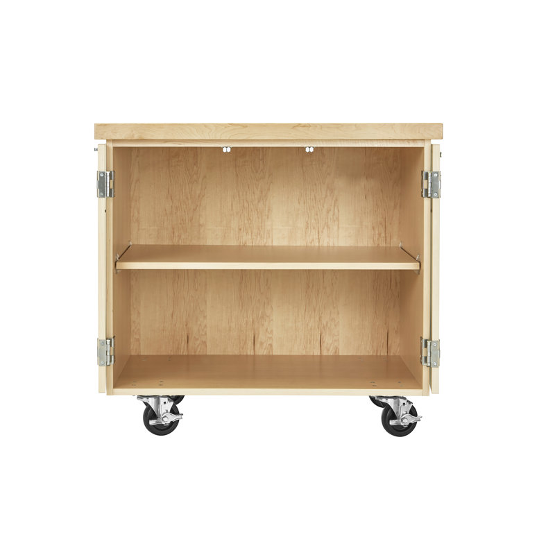 Armoire de laboratoire mobile Diversroom Spaces, l 36 po x P 24 po x H 34 po, fabrication en bois franc clair, 2 portes verrouillables avec tablette, plateau en bois franc clair, roulettes, finition résistante aux produits chimiques, fabriquée aux États-Unis