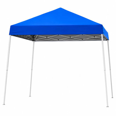 Tente à auvent escamotable de 10 x 10 pi avec pieds inclinés, abri de jardin extérieur instantané avec structure en acier robuste, abri de protection portatif résistant aux rayons UV et à l'eau, bleu