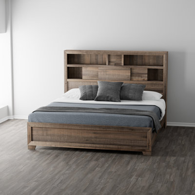 Kayna Rustic Bookcase Bed in Brown with USB Charging and LED Lights