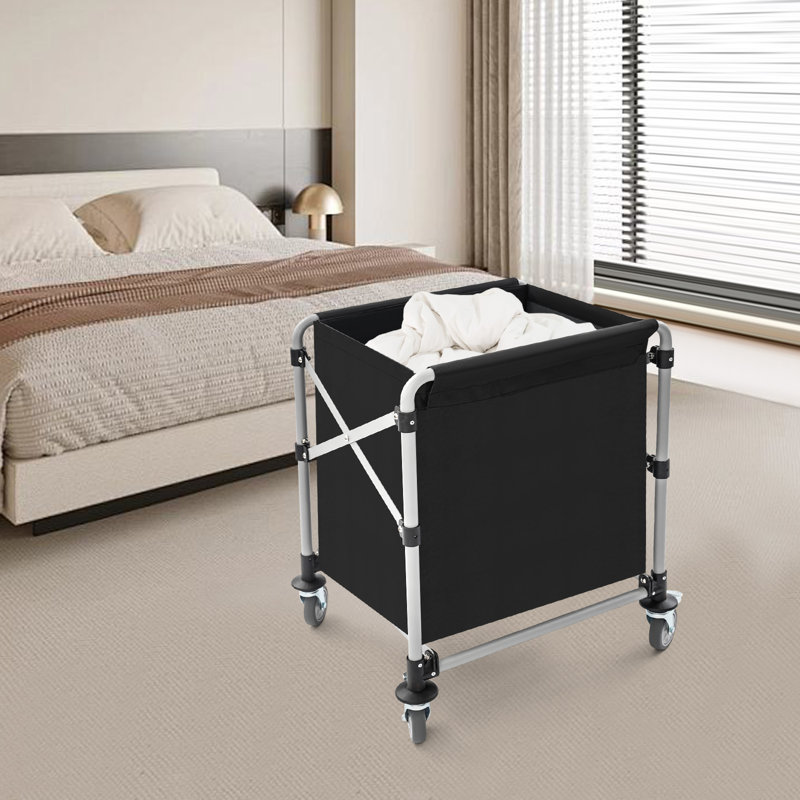 23.62X19.69X31.89” Laundry Cart With Wheels, Black, 31.89" H x 23.62" W x 19.69" D