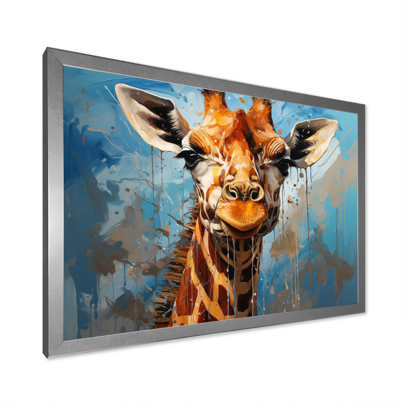 Collage animal girafe cobalt - imprimé, H 16 po x l 32 po x P 1 po, Cadre photo argenté