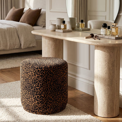 18.5" Leopard Print Upholstered Swivel Vanity Stool
