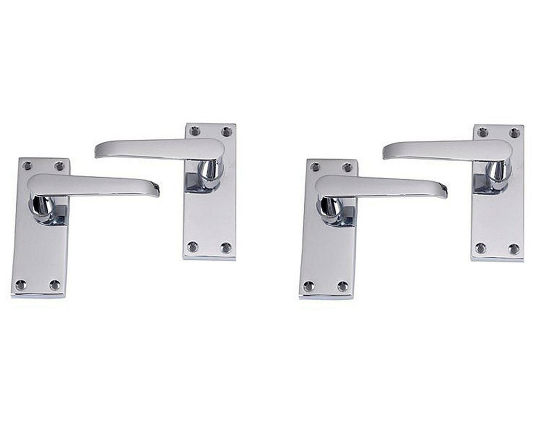 2 Pair Victorian Straight Lever Latch Handles in Polished Chrome Finish - 120mm x 40mm