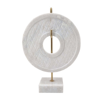 10X4.5X15" Textured White Marble Sculpture With Gold Iron Stand
