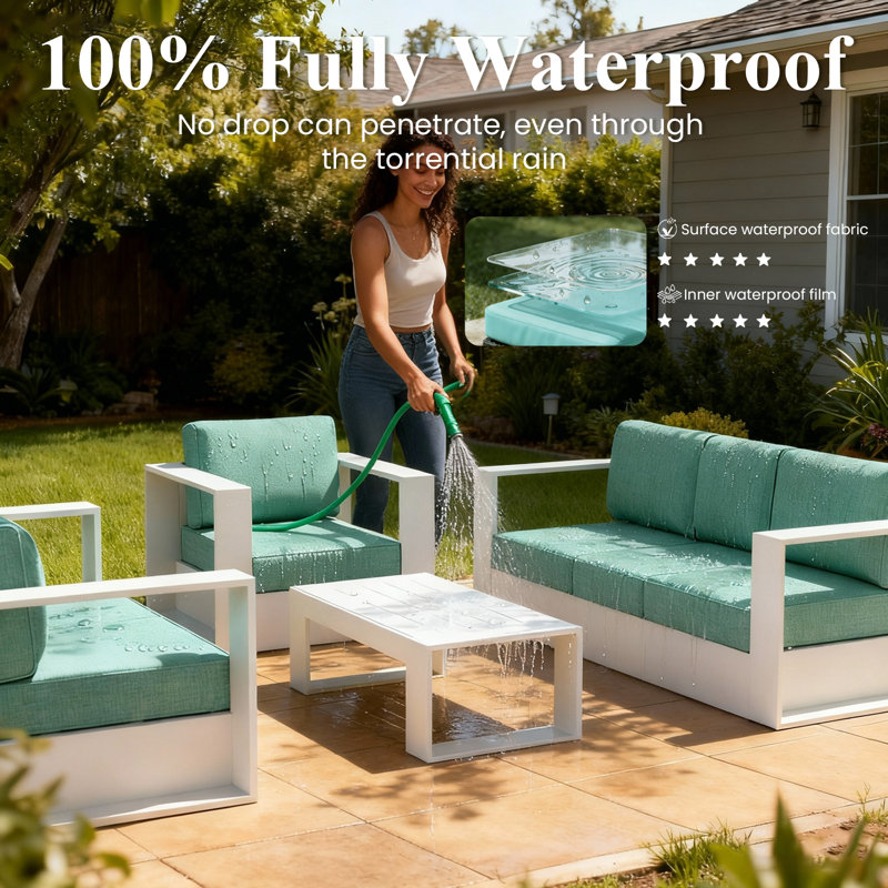 Outdoor Lounge Chair, Teal Cushion/White  Frame