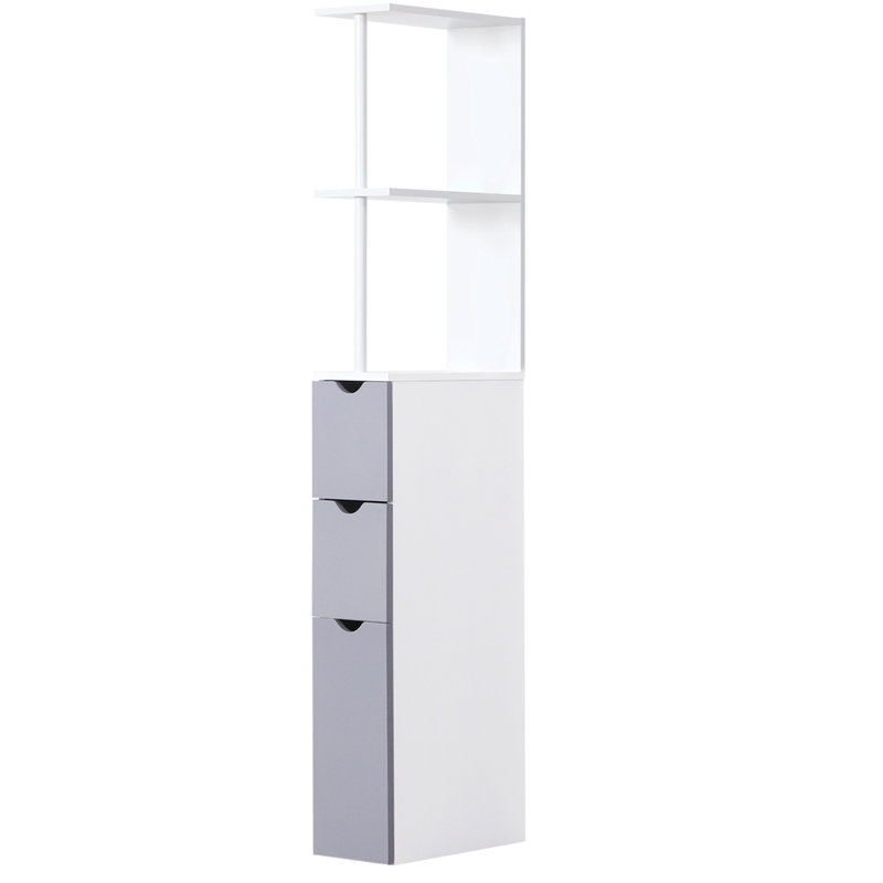 Armoire en lin blanche de 54 po de hauteur - Rangement de salle de bain avec 2 tiroirs et tablette à niveaux pour un rangement efficace