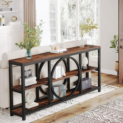 Console 70,9 très longue avec 3 tablettes à 3 niveaux, cadre circulaire unique pour un vestibule et un couloir industriel rustique