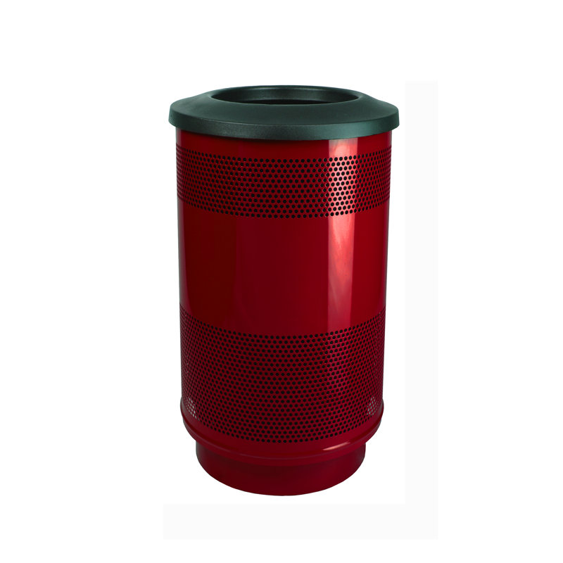 Poubelle 35 gallons en métal perforé Stadium Series, Rouge riche