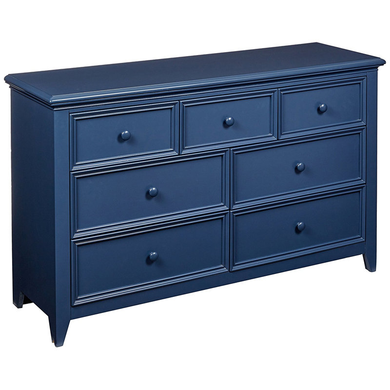 Commode 7 tiroirs en bois massif Matthes, Bleu Williamsburg