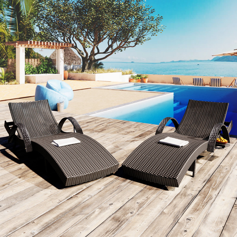 Kadajah Outdoor Wicker Chaise Lounge Set, Brown