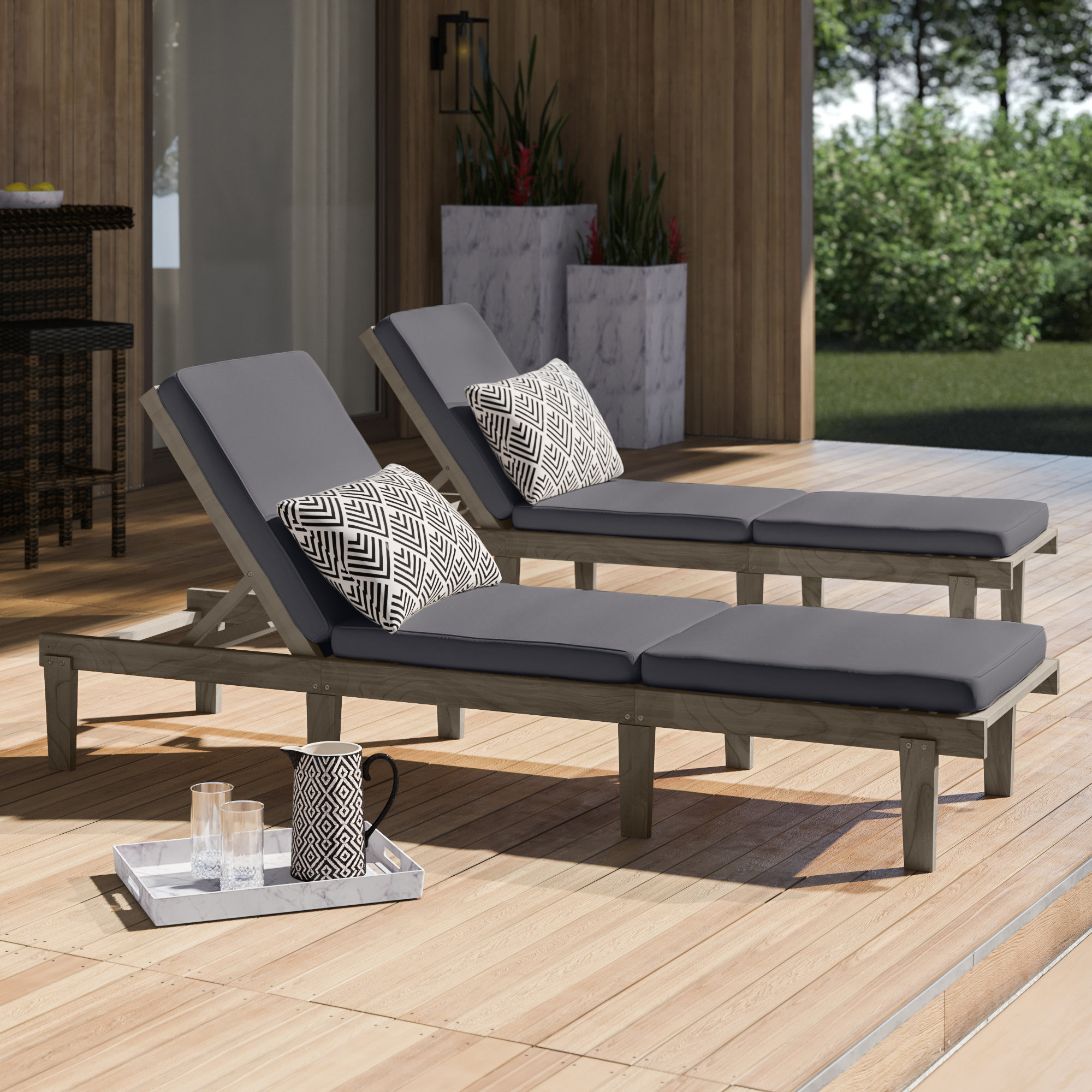 Eugenio Outdoor Acacia Chaise Lounge Set