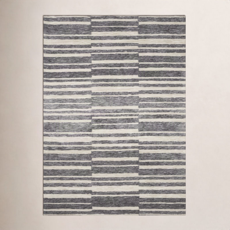 Gertie Natural Slate Striped Rug, Square 1'6"