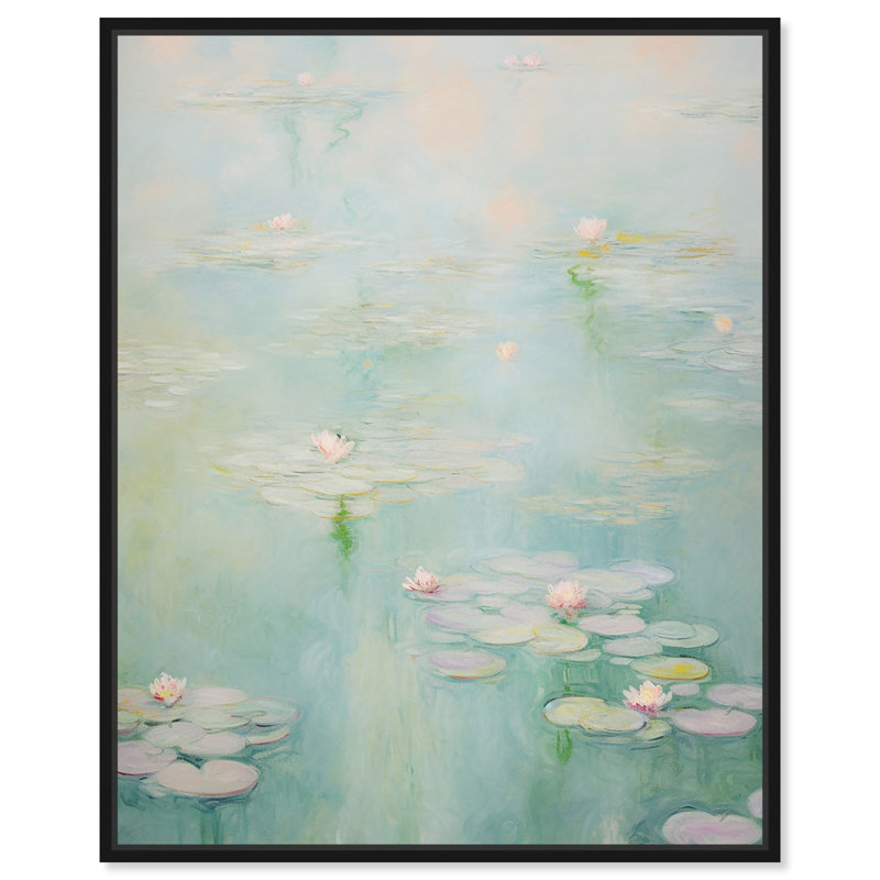 Toile de nénuphar vert pâle, abstrait boho minimaliste par Art Remedy, H 21 po x l 17 po, Cadre noir