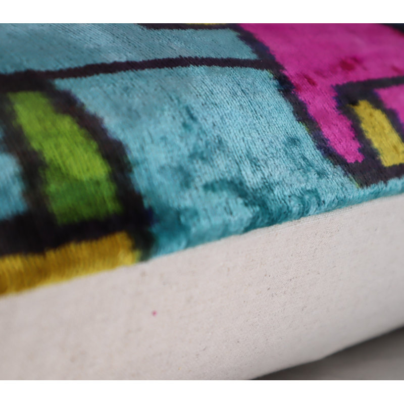 Velvet Rectangular Pillow Cover & Insert, Blue/Pink/Green Geometric 1