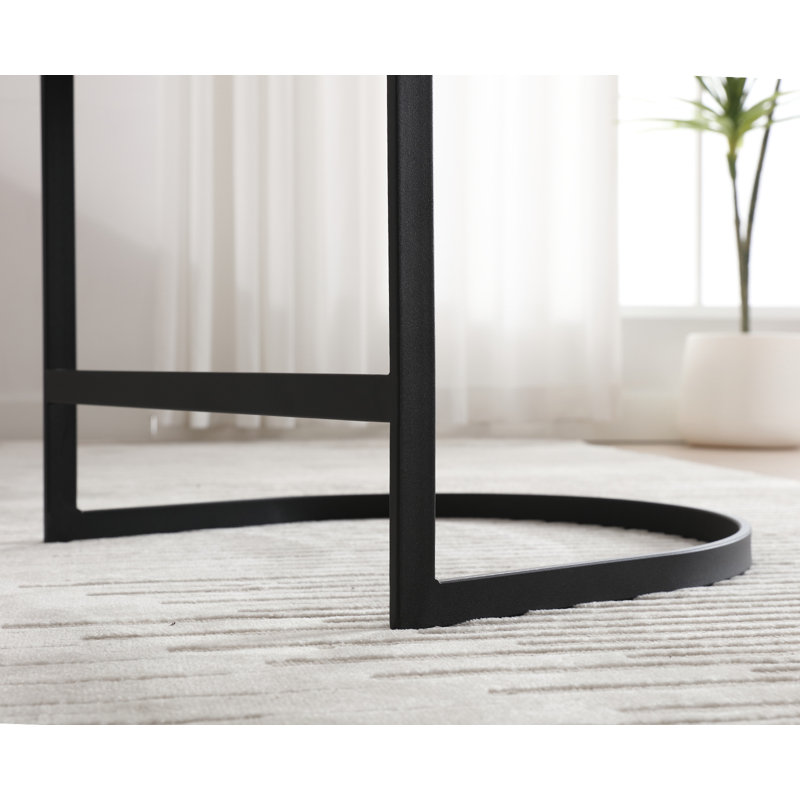 Naysharn Upholstered Counter Stool with Metal Frame, Beige Linen, Black, 1