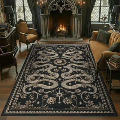 4x6 Area Rugs for Living Room Vintage Gothic Snake Rug with Non Slip Backing, Non Shedding Low Pile Washable Rug Stain Resistant Foldable Mats for Dining Room, Bedroom, Office