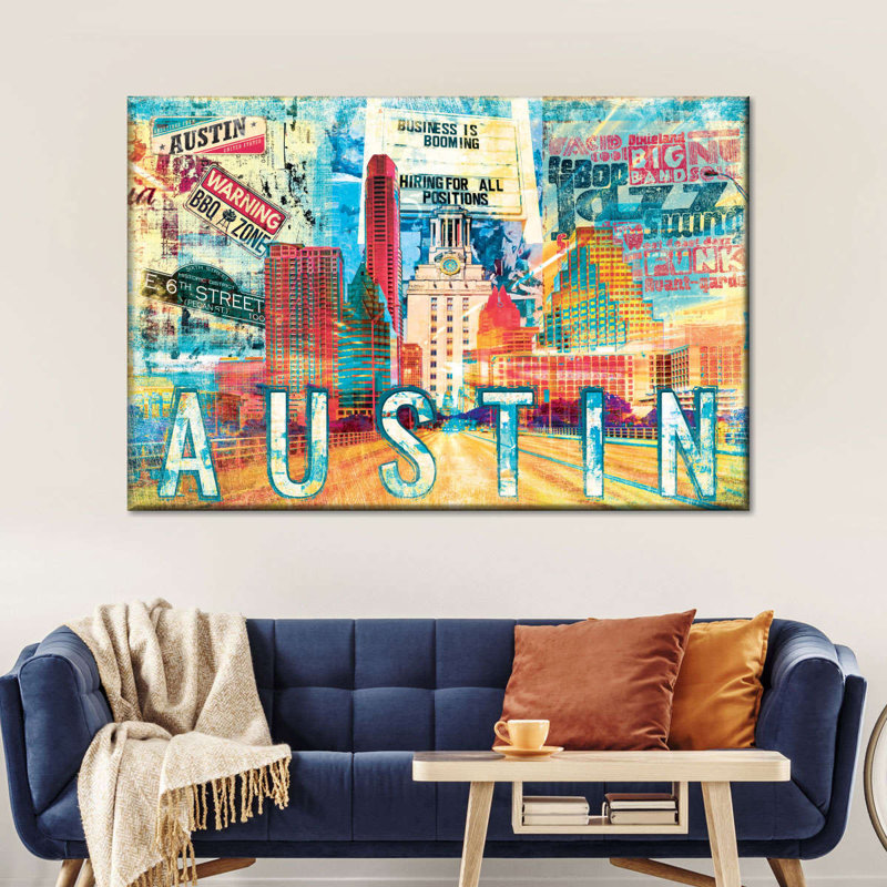 Road To Austin City Grunge Canvas Print, 51" H x 34" W x 1.25" D