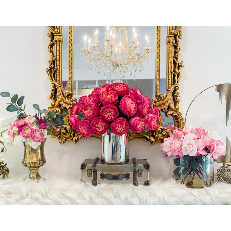 Large Austin Roses Real Touch Faux Flower Arrangement