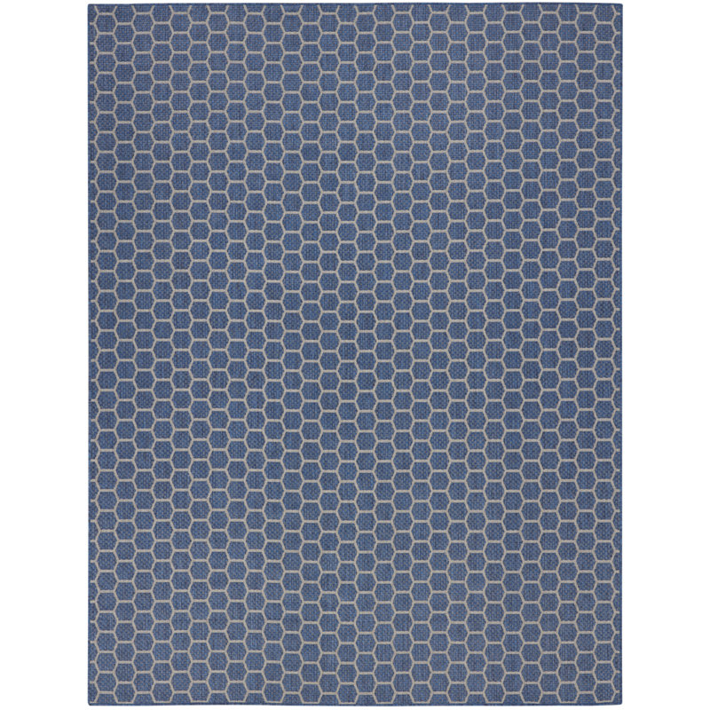 Canete Geometric Reversible Indoor/Outdoor Area Rug in Blue, Rectangle 9' x 12'
