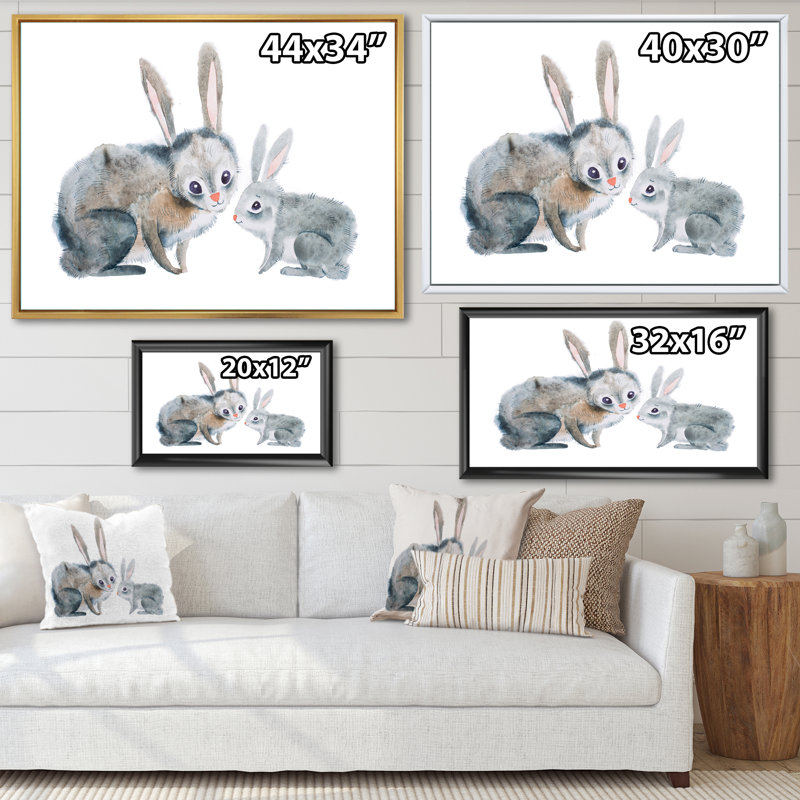 Mère lapin et bébé lapin - peinture sur toile, Toile avec cadre en érable, H 16 po x l 32 po