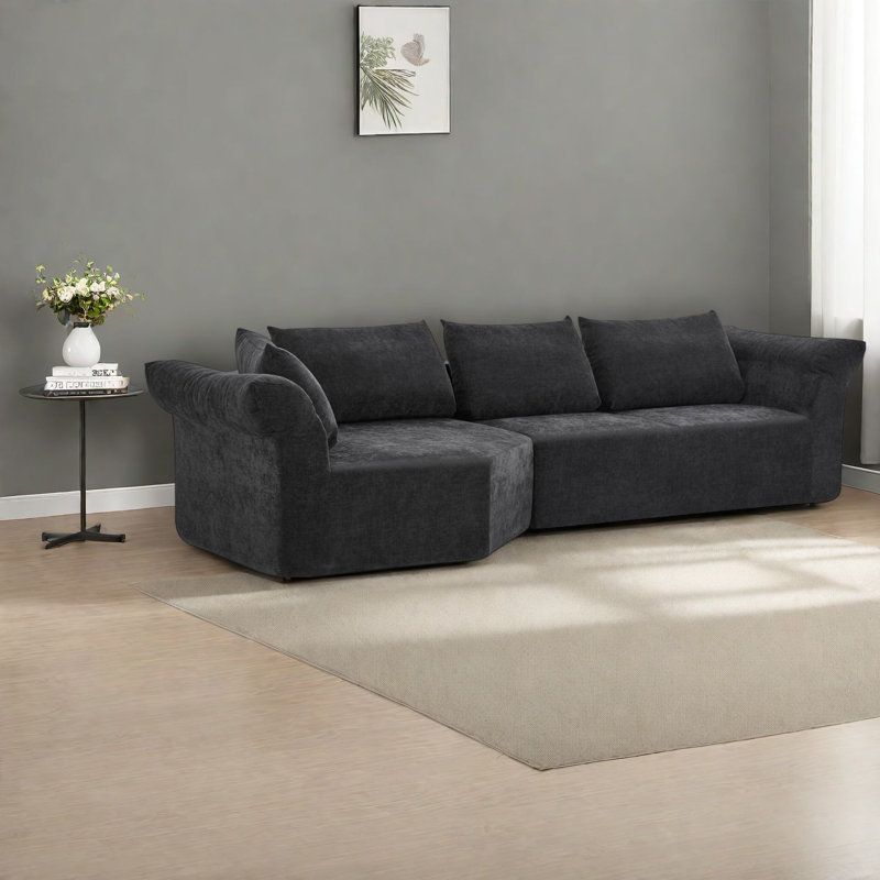 Canapés modulaires modernes, canapé en L en mousse noire, accoudoirs larges pour la maison