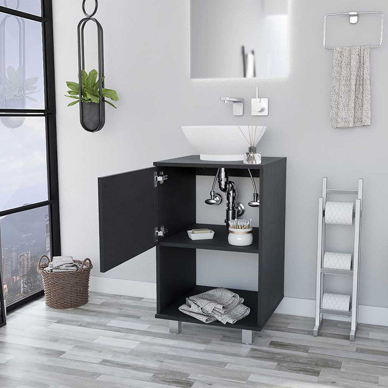 Meuble-lavabo simple Malibu, armoire à une porte, tablette ouverte