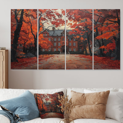 Résidence d'art brun et rouge en automne II - ensemble d'art mural de bâtiments collégiaux et universitaires