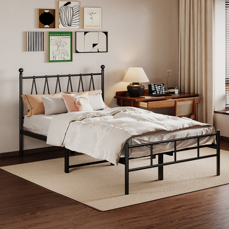 Twin Size Bed Frame with Headboard, Heavy-Duty Platform with Metal Slats Support, Fits 78" L x 56" W Mattress,Easy Assembly & Noise Free Design, Matte Black