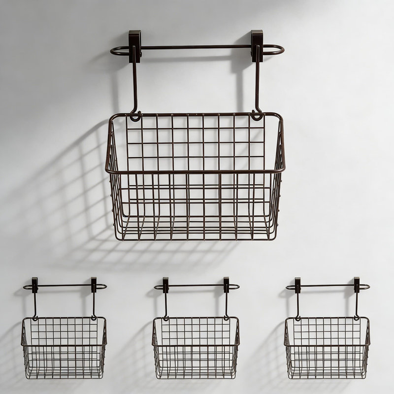 Ensemble de barre à serviettes et de panier de rangement sans installation, organisateur de style maison de campagne pour cuisine et salle de bain, fabrication en acier durable, paquet de 4