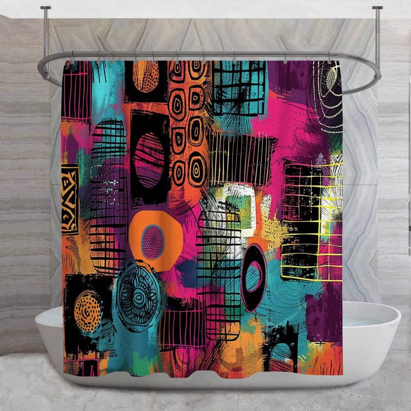 Rideau de douche abstrait - Art bohème bohème, H 73 po x l 70 po
