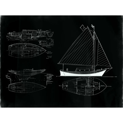 «Boat Blueprint Black», reproduction sur toile tendue