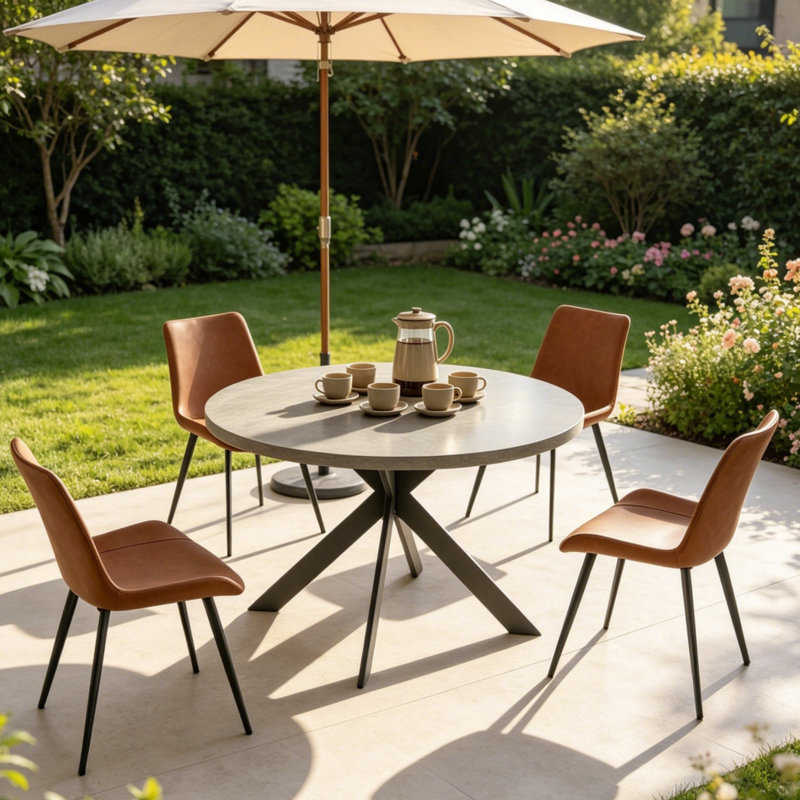Ensemble de table ronde, Brun, 5 pièces: table, 4 chaises